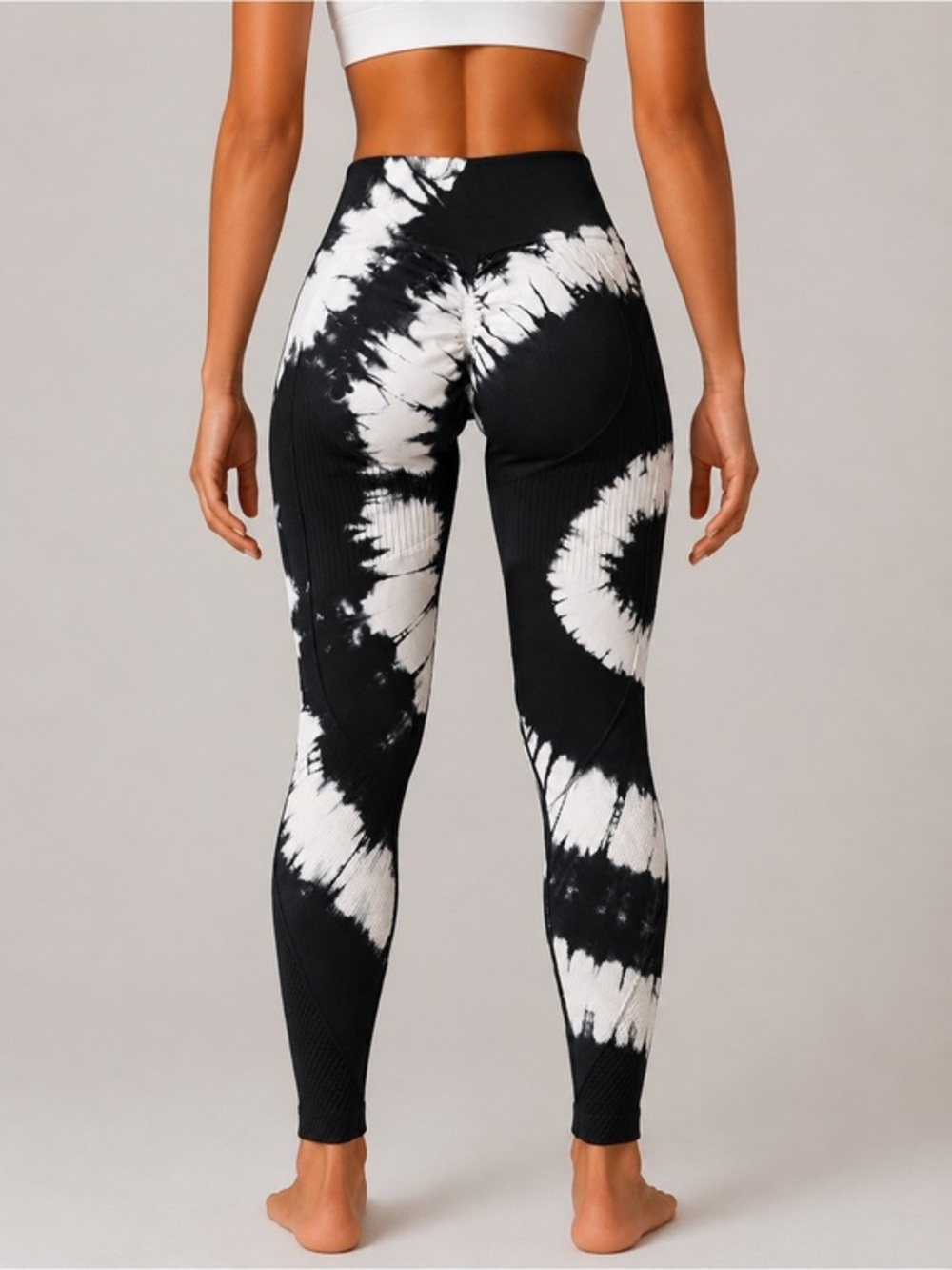 High-Waist Black & White Tie-Dye Leggings
